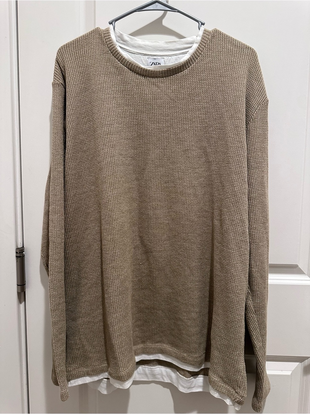 Zara Men's Beige/Tan Waffle Crewneck Sweater